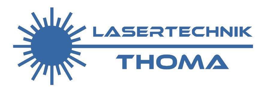 Lasertechnik Thoma Logo mit Sonnensymbol und Schriftzug.